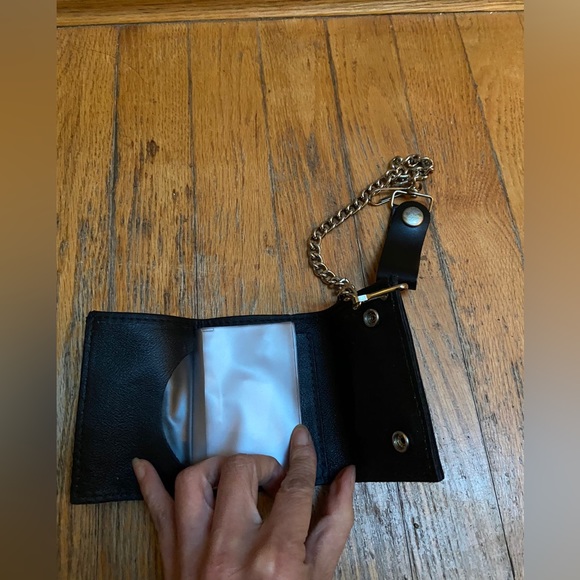 Brutus on motorcycle leather trifold wallet with chain popeye olive oyl cartoons - Picture 3 of 6